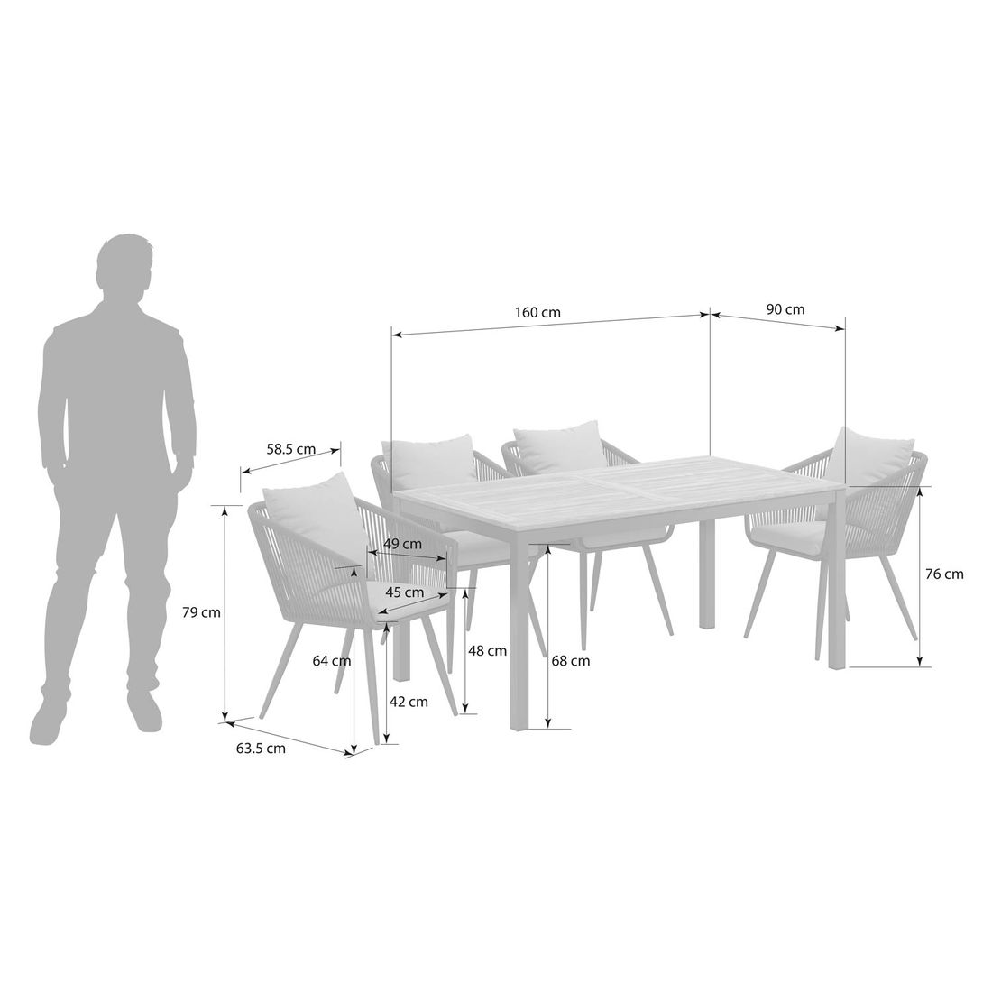 OUTLIV. Alex Gartenmöbel-Set M (4 Plätze) Tisch 160x90cm