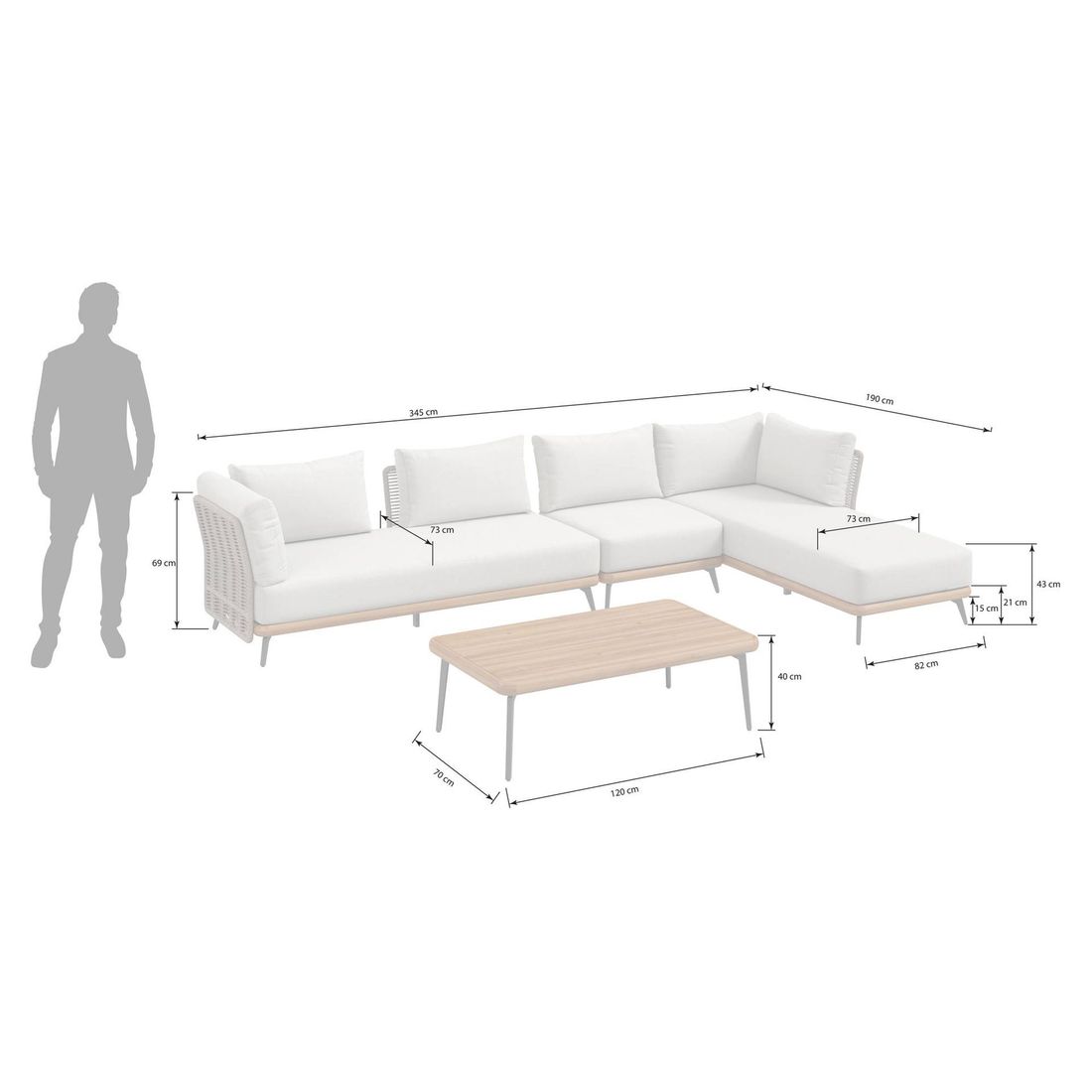 OUTLIV. Ava Ecklounge inkl. Loungetisch Akazie/Rope/Polyester