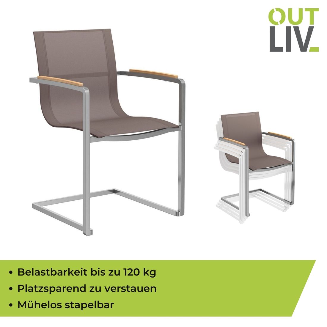 OUTLIV. Rimini Freischwinger Edelstahl/Textilene