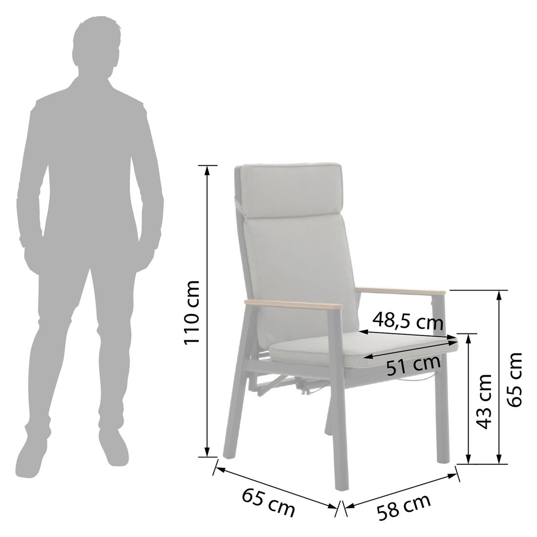 Interliving 7014 Gartensessel Sitztiefe verstellbar Aluminium mit Sitz- und Rückenkissen