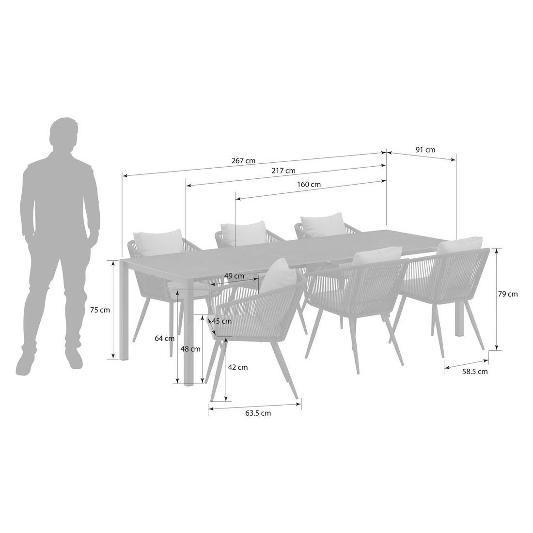OUTLIV. Alex Gartenmöbel-Set L (6 Plätze) Tisch 160/217/267x91cm