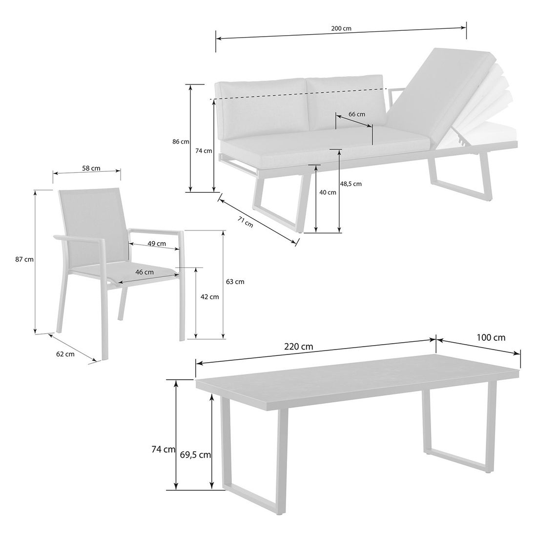 OUTLIV. Lucca Gartenmöbel-Set L (6 Plätze) Tisch 220x100cm