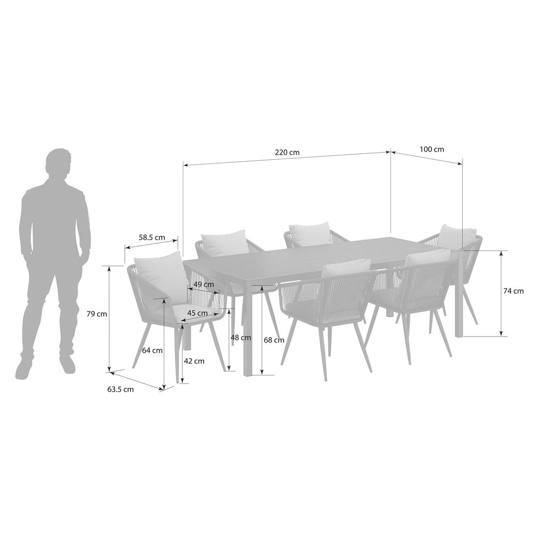 OUTLIV. Alex Gartenmöbel-Set L (6 Plätze) Tisch 220x100cm