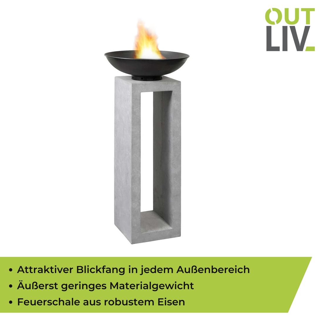 OUTLIV. Feuerschale auf Säule 50x50x105cm Clayfibre