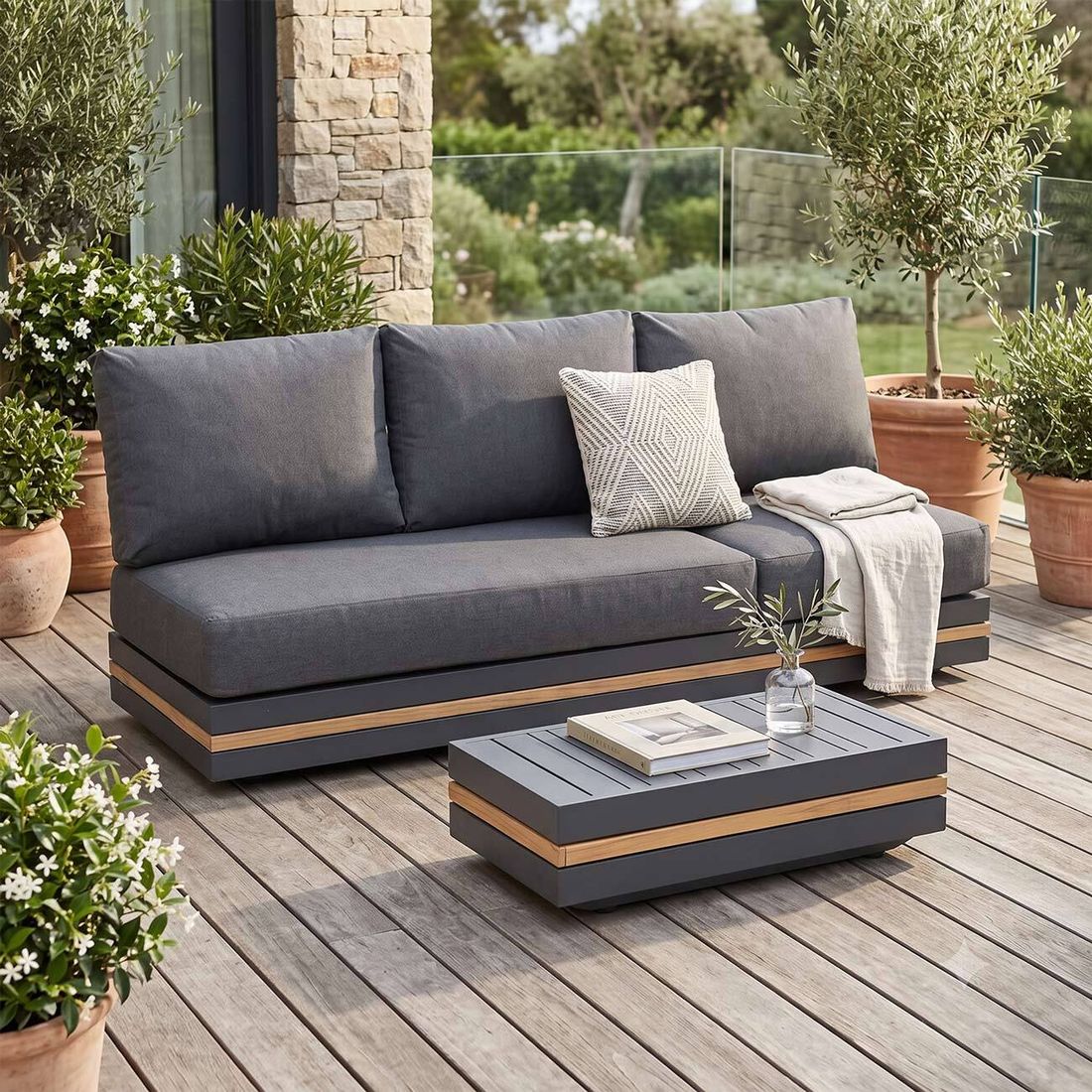 OUTLIV. Triest Loungeset inkl. Loungetisch Aluminium/Teak/Kunstfaser