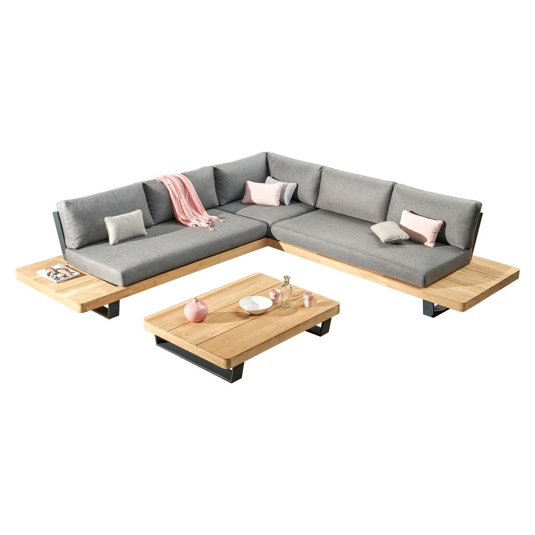 OUTLIV. New York Ecklounge inkl. Loungetisch Aluminium/Teak/Olefin