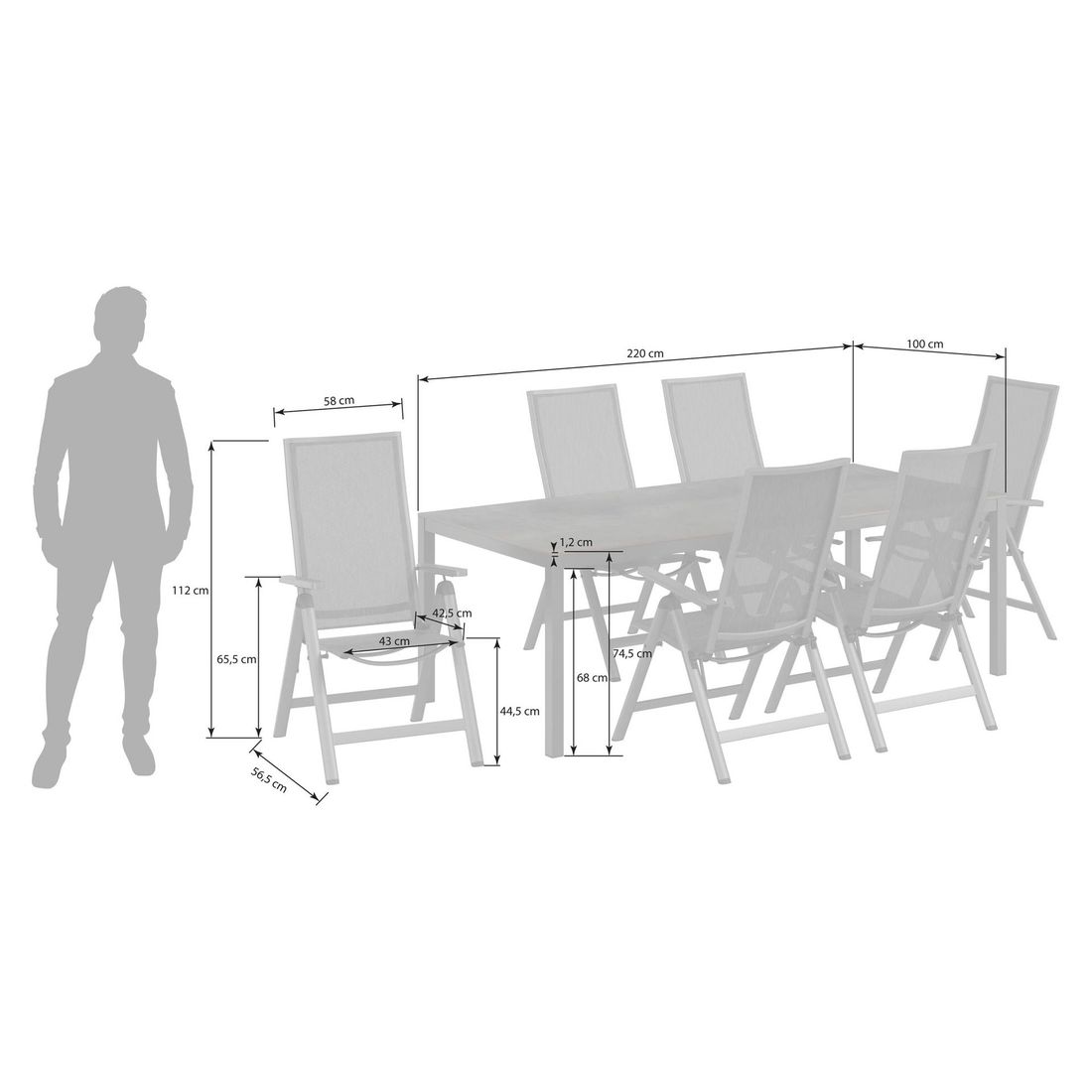 OUTLIV. Jacob Gartenmöbel-Set L verstellbar (6 Plätze) Tisch 220x100cm