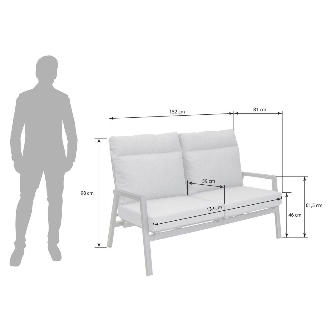 LC Garden Sondrino Dininglounge verstellbar mit OUTLIV. Tisch 150x90cm Aluminium/Polyester