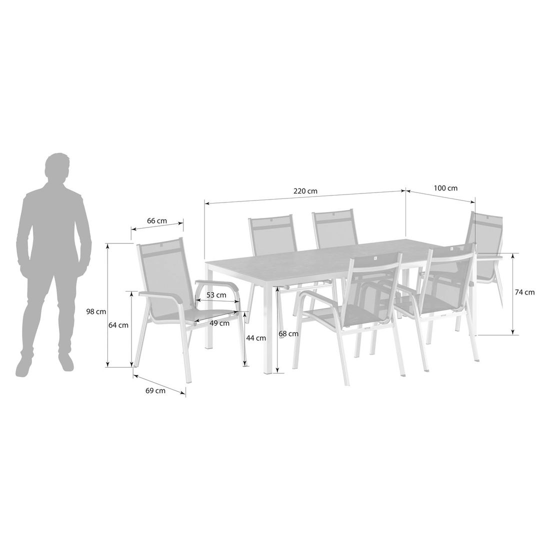 Kettler Basic Plus Gartenmöbel-Set L (6 Plätze) Tisch 220x100cm