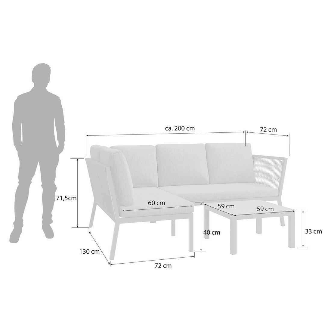 OUTLIV. Alex Ecklounge inkl. Loungetisch Aluminium/Rope
