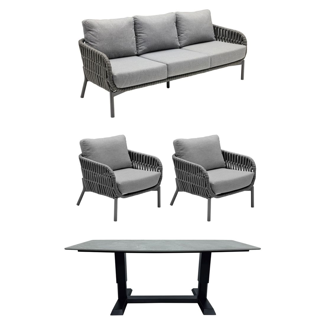 LC Garden Terano Low Dining Dininglounge inkl. Lifttisch 180x90cm Aluminium/Rope/Olefin