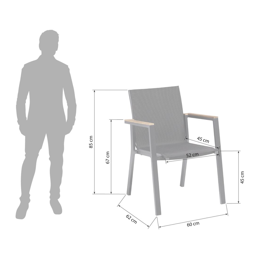 Kettler Rasmus Teak Stapelsessel Aluminium/Outdoorgewebe