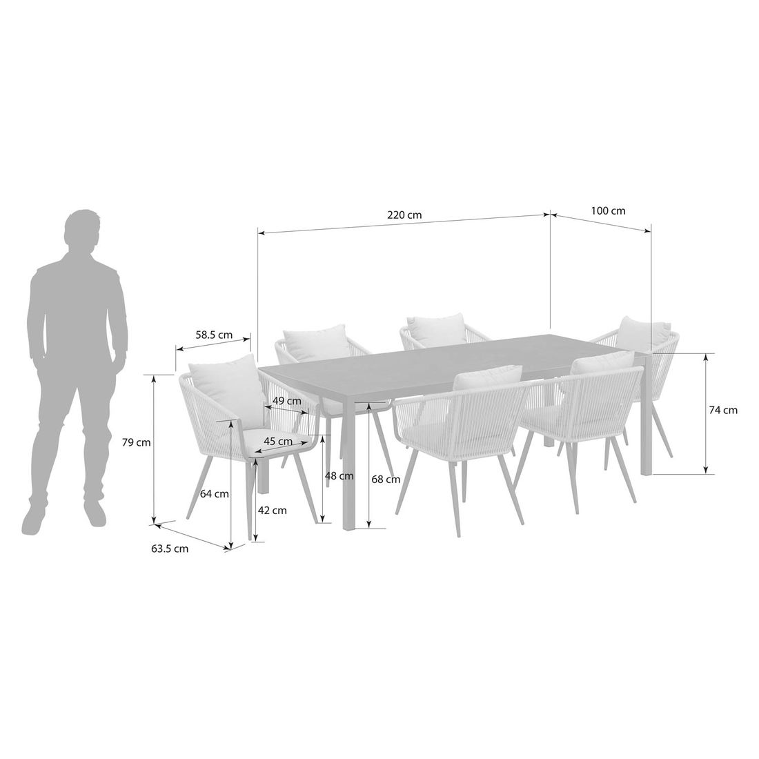 OUTLIV. Alex Gartenmöbel-Set L (6 Plätze) Tisch 220x100cm