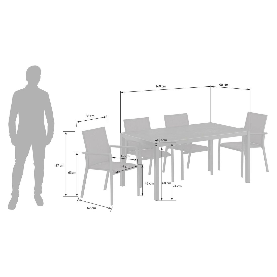 OUTLIV. Lucca Gartenmöbel-Set M (4 Plätze) Tisch 160x90cm