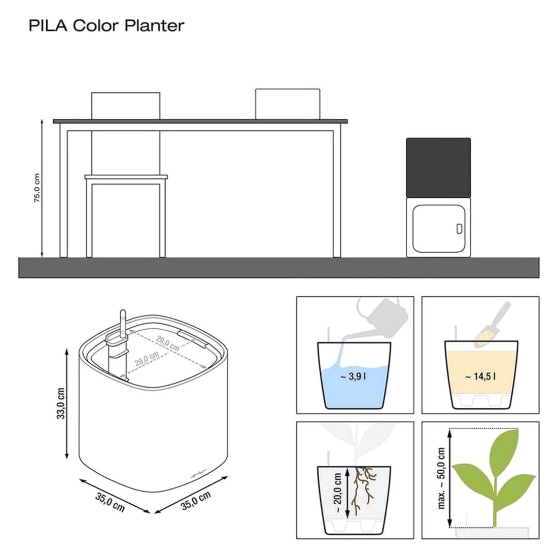 Lechuza Pila Planter Pflanztopf 35x35cm Kunststoff