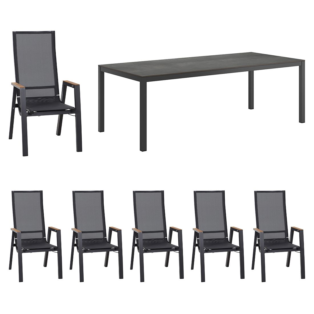 Siena Garden Rondo Gartenmöbel-Set L (6 Plätze) mit OUTLIV. Tisch 220x100 cm