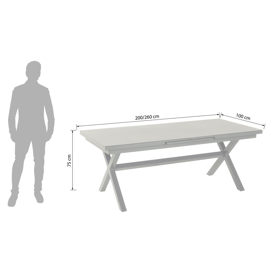 Hartman Trinity Ausziehtisch 200/260x100cm Aluminium/Glaskeramik