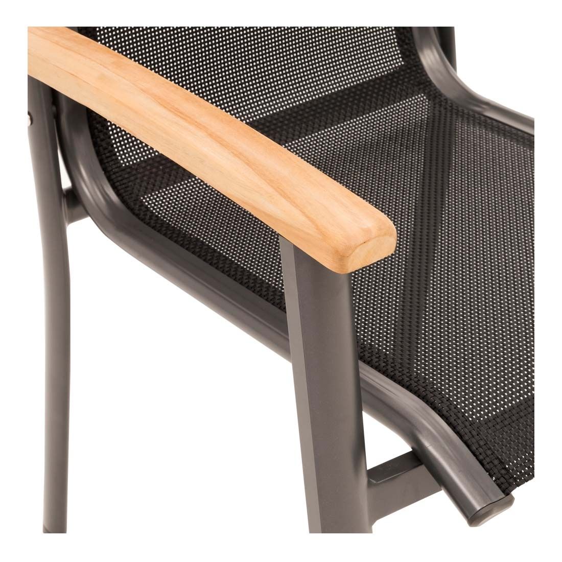OUTLIV. Alpha Stapelsessel Aluminium/Textilene Teakarmlehnen