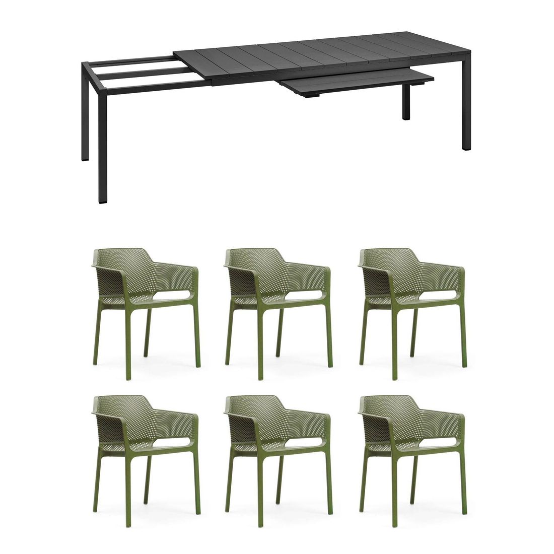 Nardi Net Gartenmöbel-Set L (6 Plätze) Tisch 210/280x100cm