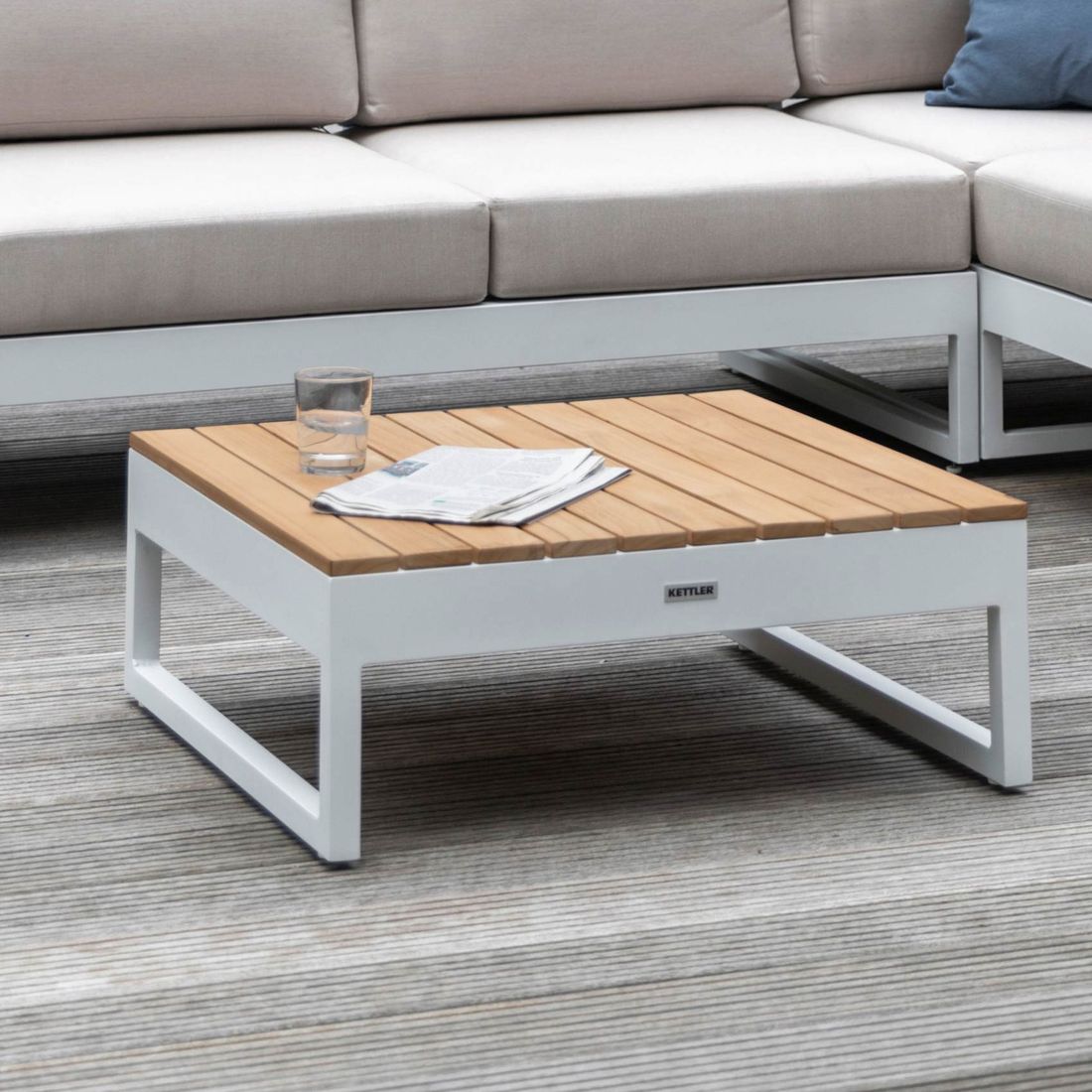 Kettler Ocean Skid Platform Loungetisch 95x70cm Aluminium/Teak
