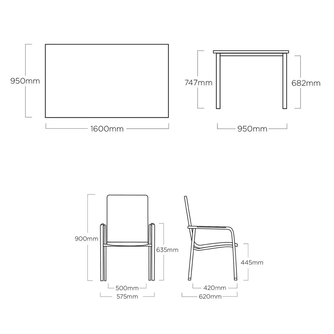 Kettler Diamond Gartenmöbel-Set M (4 Plätze) Tisch 160x95cm