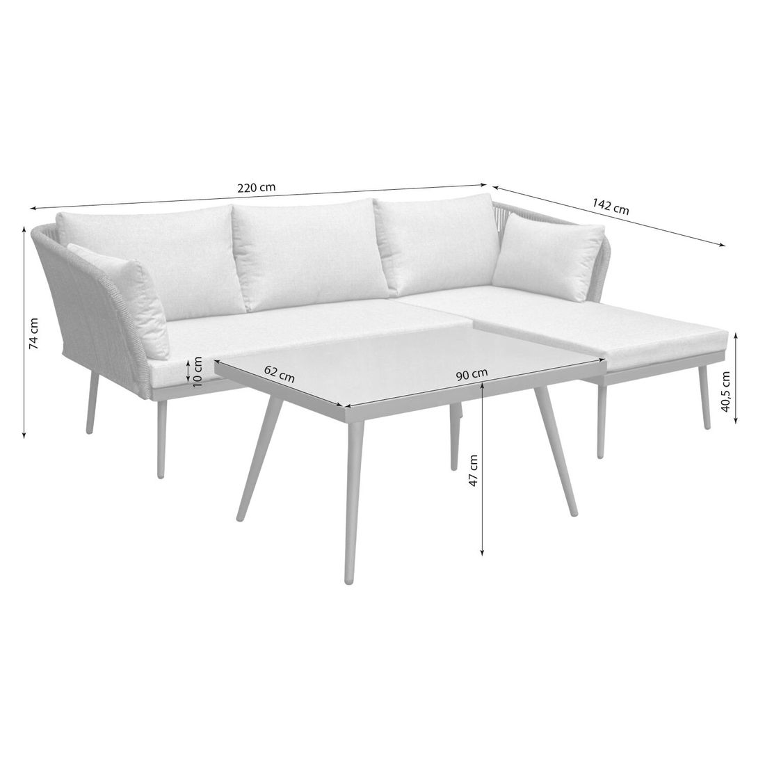 LC Garden Sunera Ecklounge inkl. Loungetisch Stahl/Rope