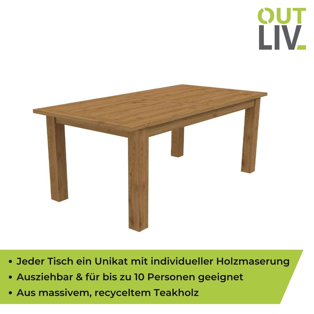 OUTLIV. Oxford Ausziehtisch 200/260x100cm Recycled Teak