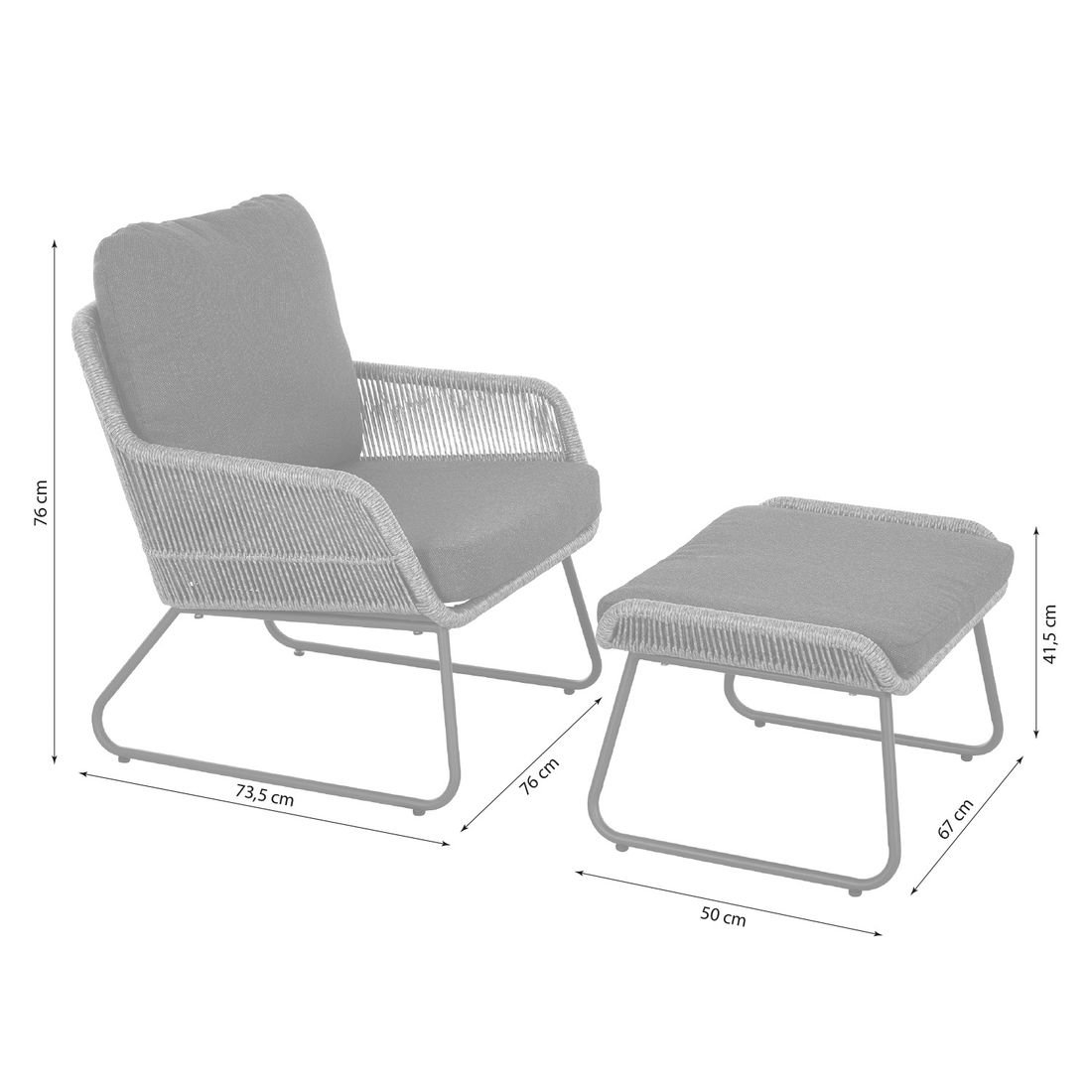 Siena Garden Kansas Loungesessel inkl. Hocker Aluminium/Geflecht