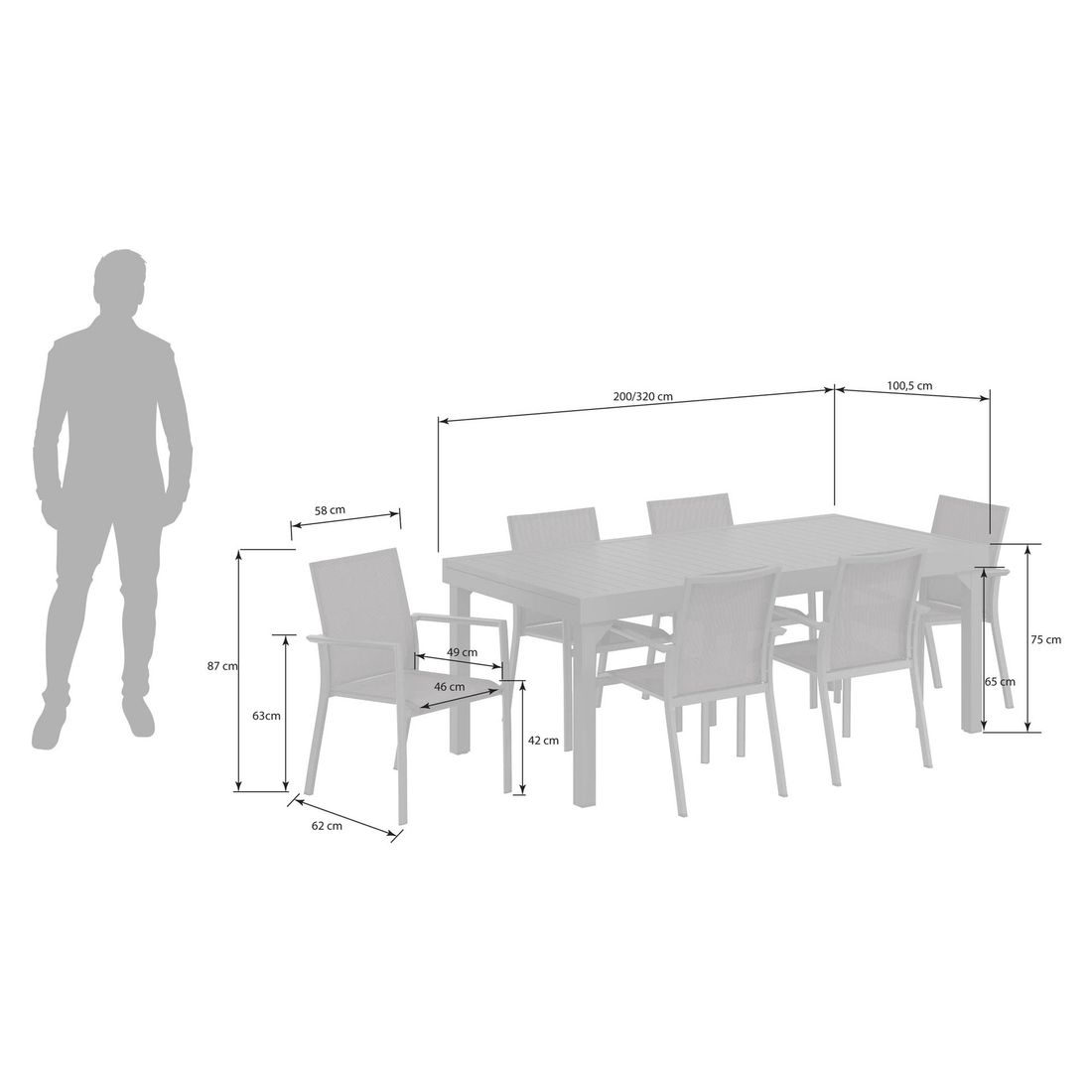 OUTLIV. Lucca Gartenmöbel-Set Tisch 200/320x100,5cm