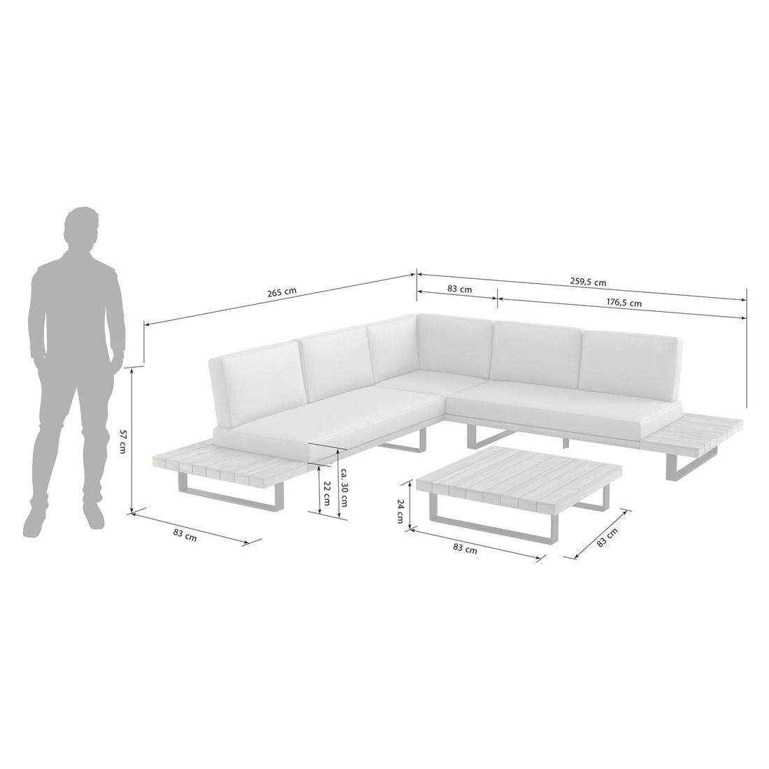 OUTLIV. Barbados Ecklounge Aluminium/Akazie/Polyester