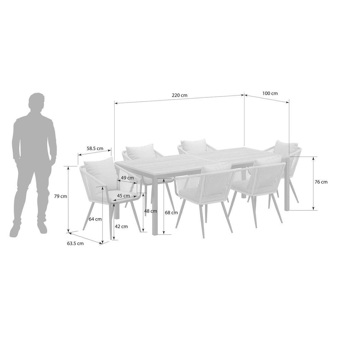 OUTLIV. Alex Gartenmöbel-Set L (6 Plätze) Tisch 220x100cm