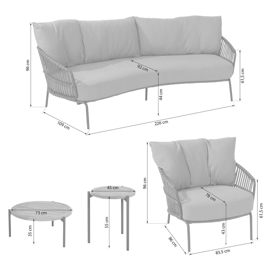 4Seasons Capalbio Loungeset Edelstahl/Rope/Olefin