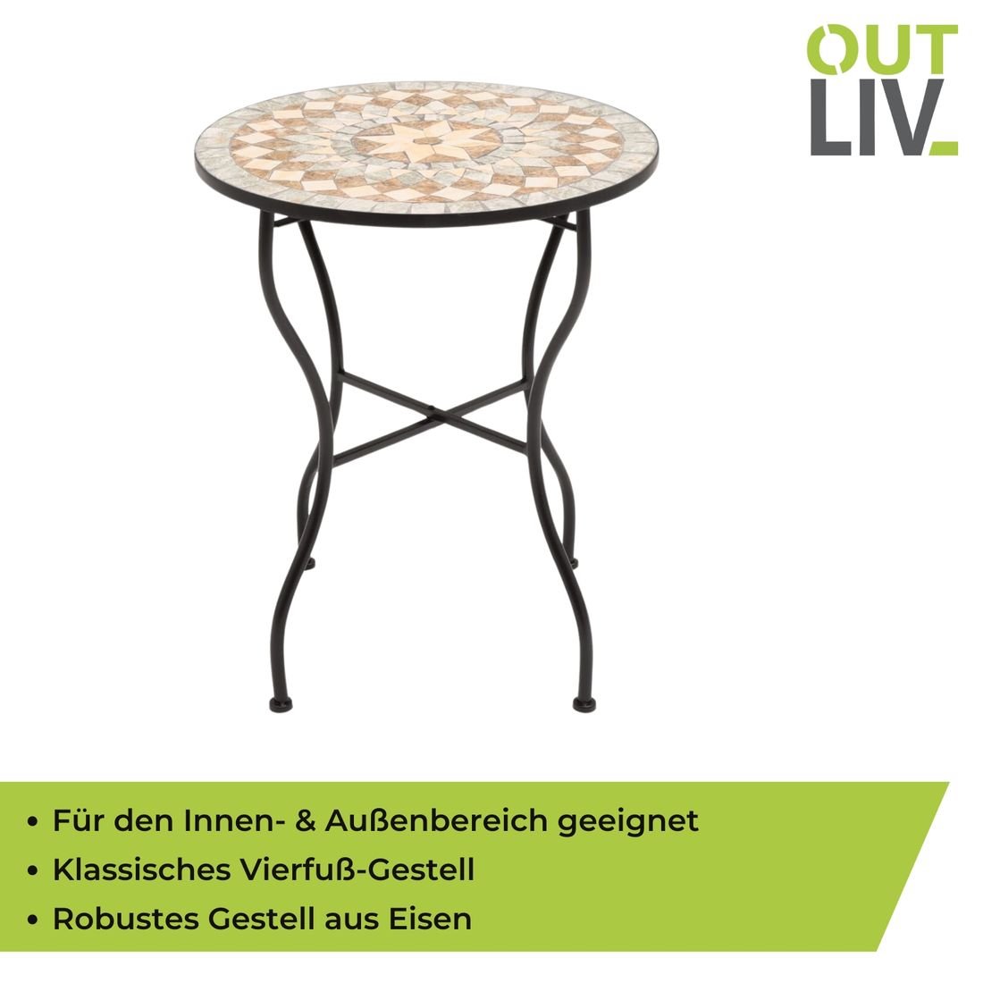 OUTLIV. Mosaik Gartentisch Ø60cm Eisen/Mosaik