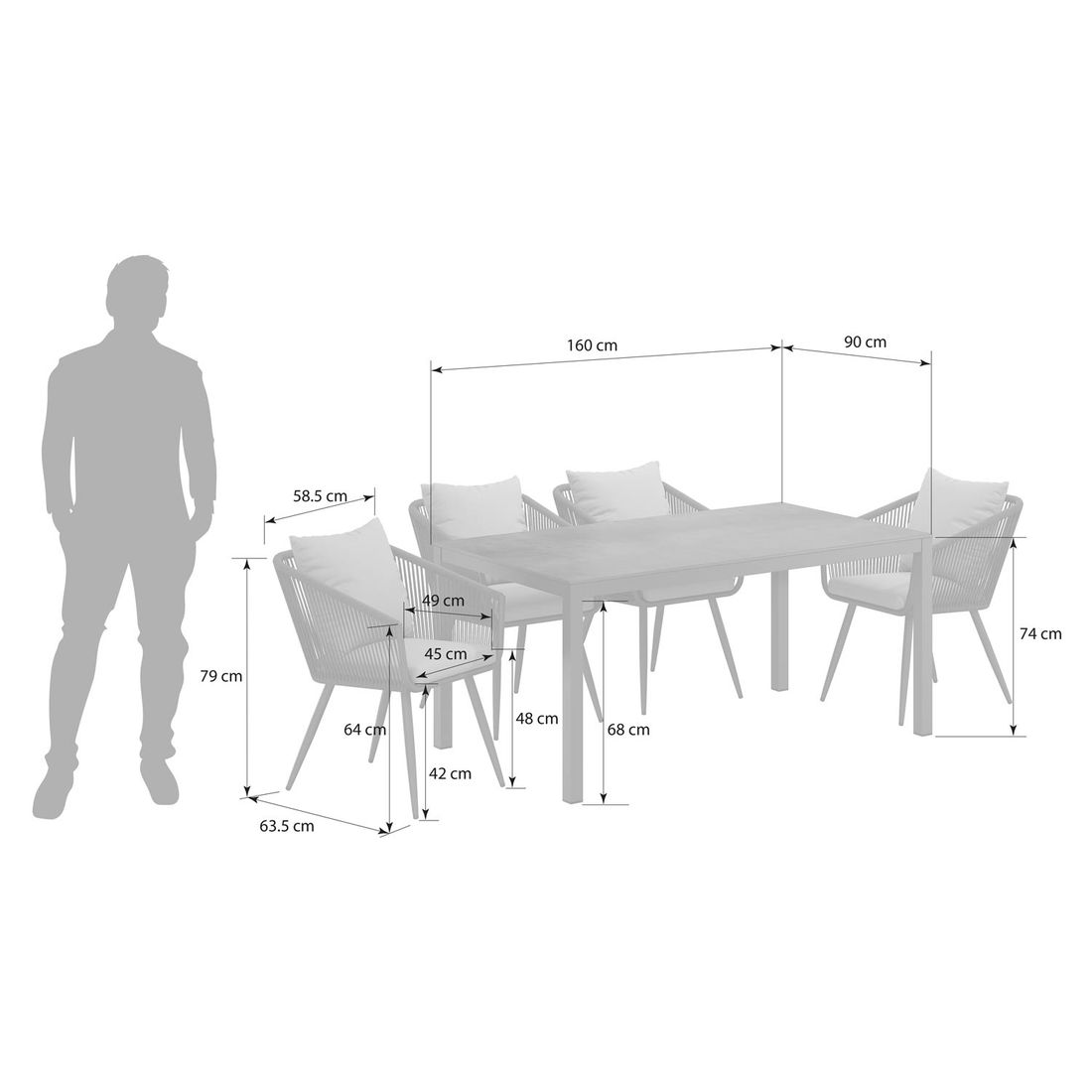OUTLIV. Alex Gartenmöbel-Set M (4 Plätze) Tisch 160x90cm
