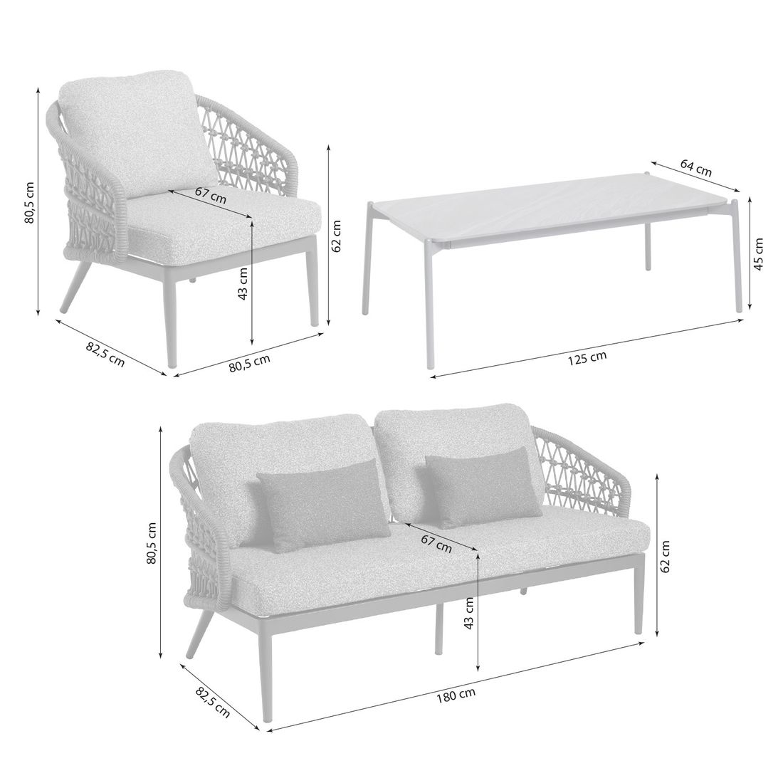 Interliving 7013 Loungeset inkl. Loungetisch Aluminium/Rope/Olefin
