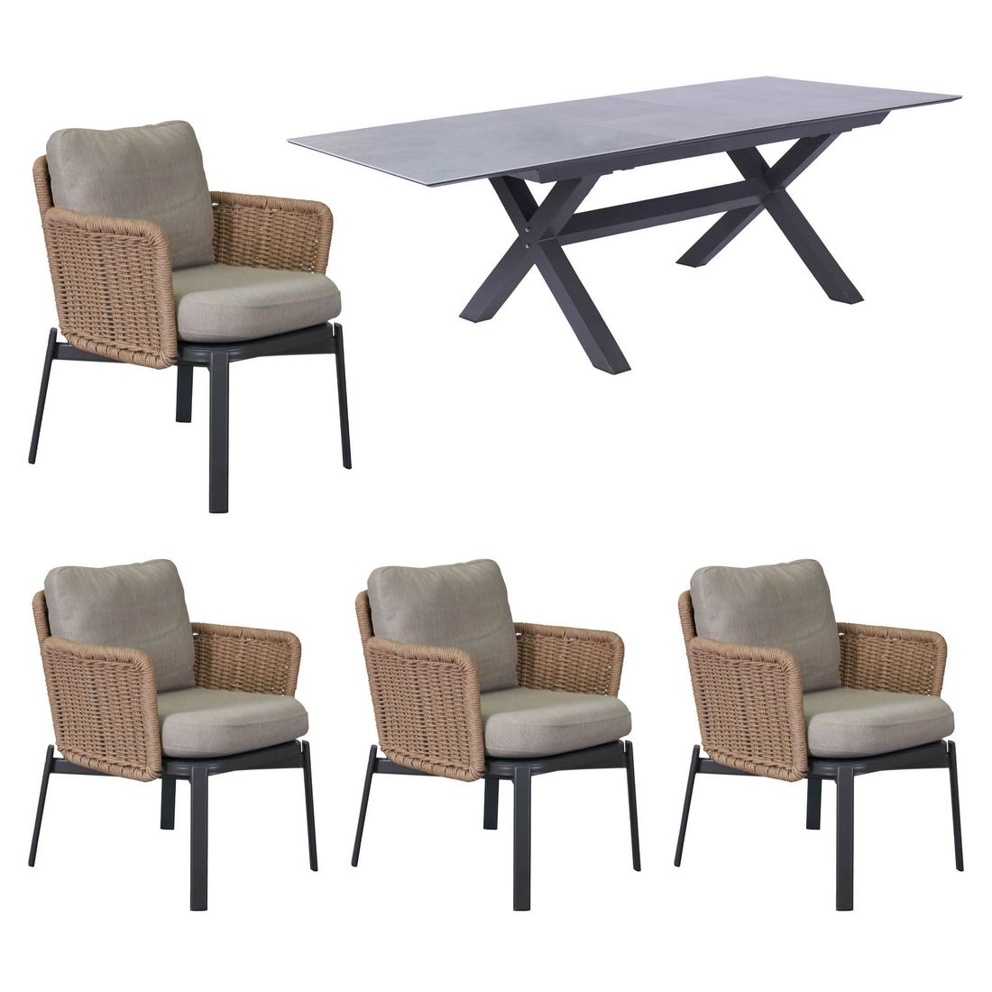LC Garden Bari Gartenmöbel-Set M (4 Plätze) Tisch 200/260x100cm