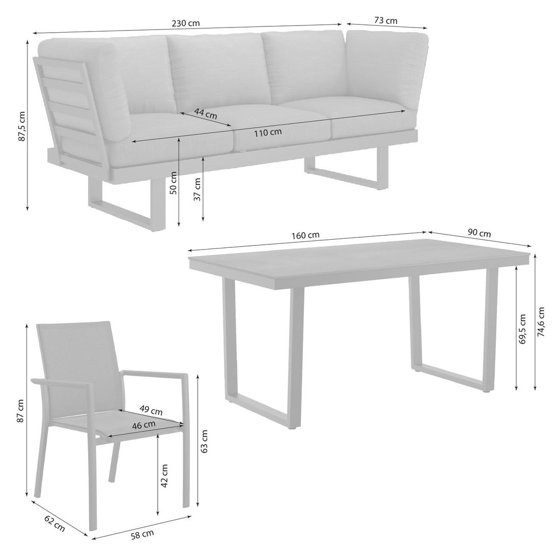 OUTLIV. Atlanta Gartenmöbel-Set L (6 Plätze) verstellbar Tisch 160x90cm