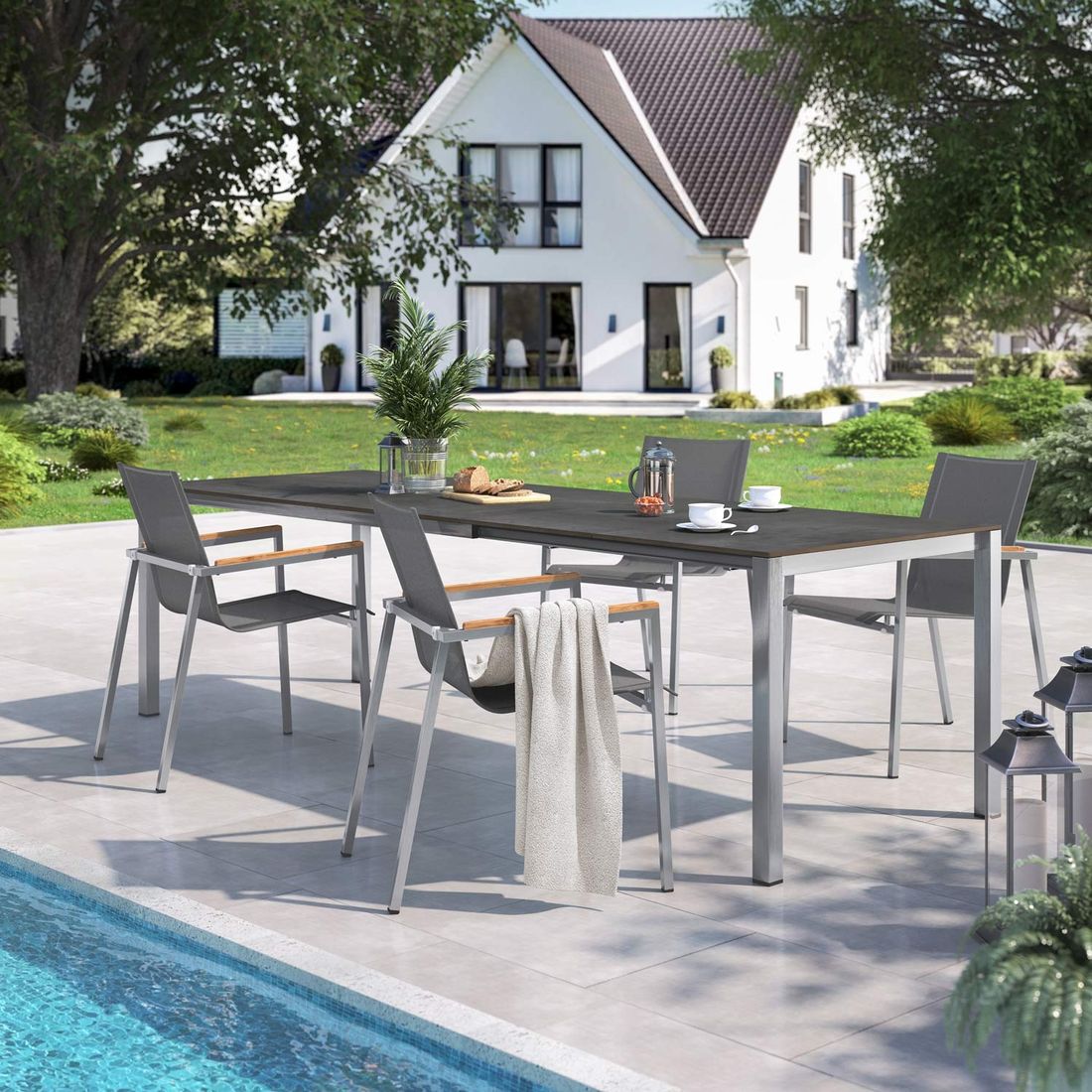 OUTLIV. Rimini Gartenmöbel-Set 5-tlg. Tisch 160/217/267x92cm