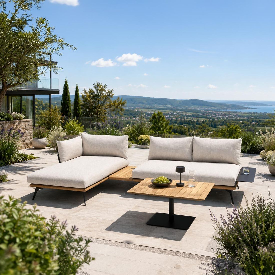 LifestyleGarden Pearl Ecklounge inkl. Loungetisch Aluminium/Teak/Olefin