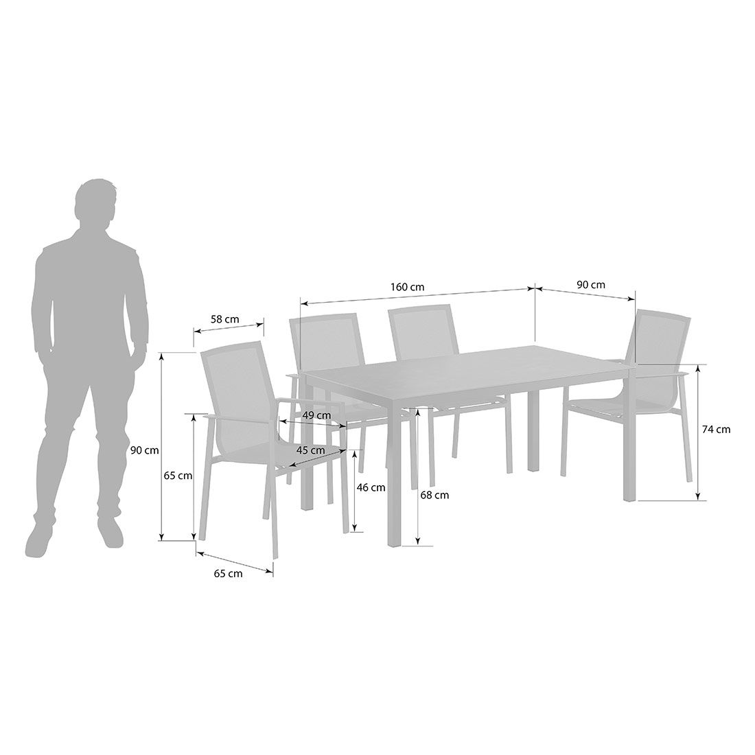 OUTLIV. Atlanta Gartenmöbel-Set M (4 Plätze) Tisch 160x90cm