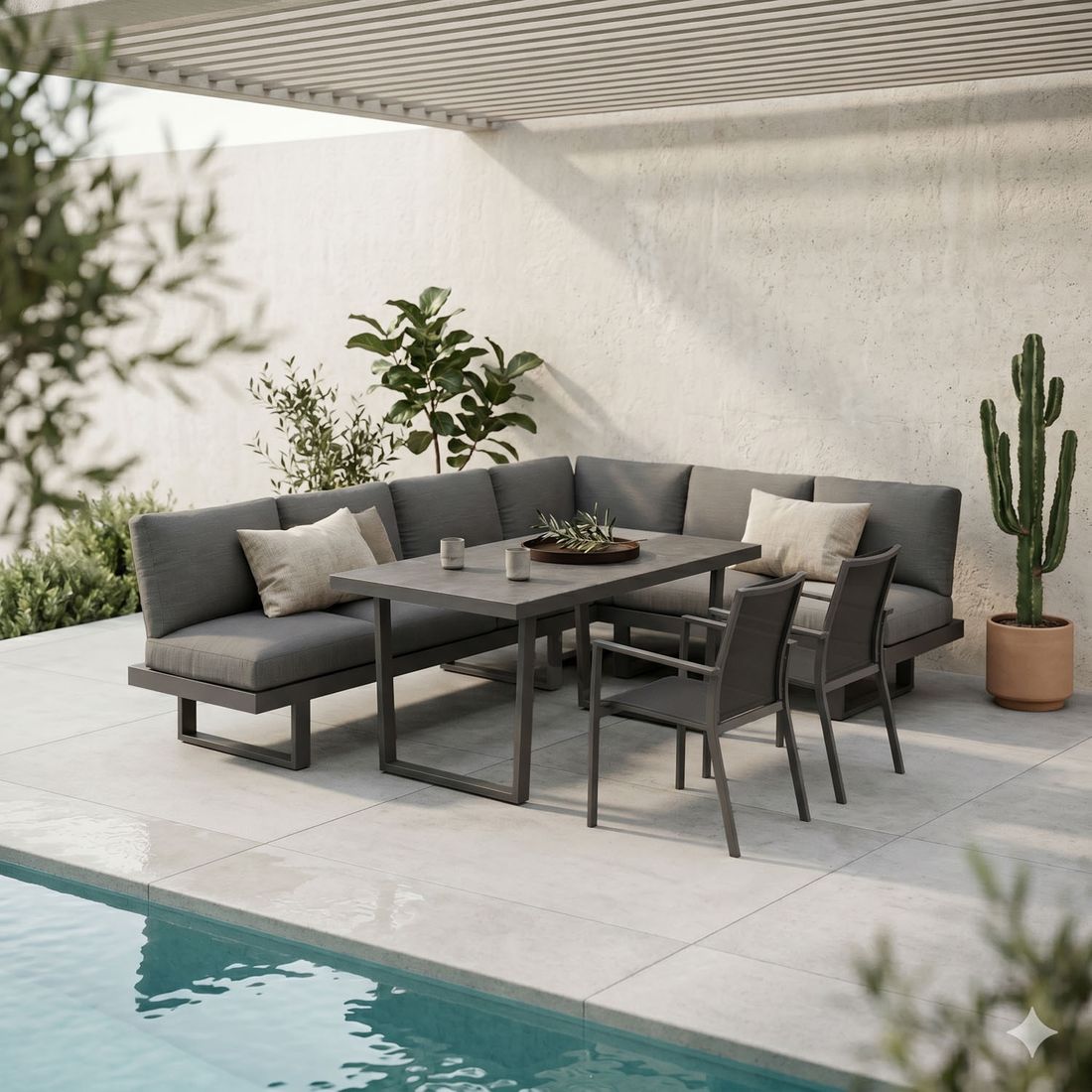 OUTLIV. Atlanta Dininglounge verstellbar Tisch 160x90cm Aluminium/Olefin