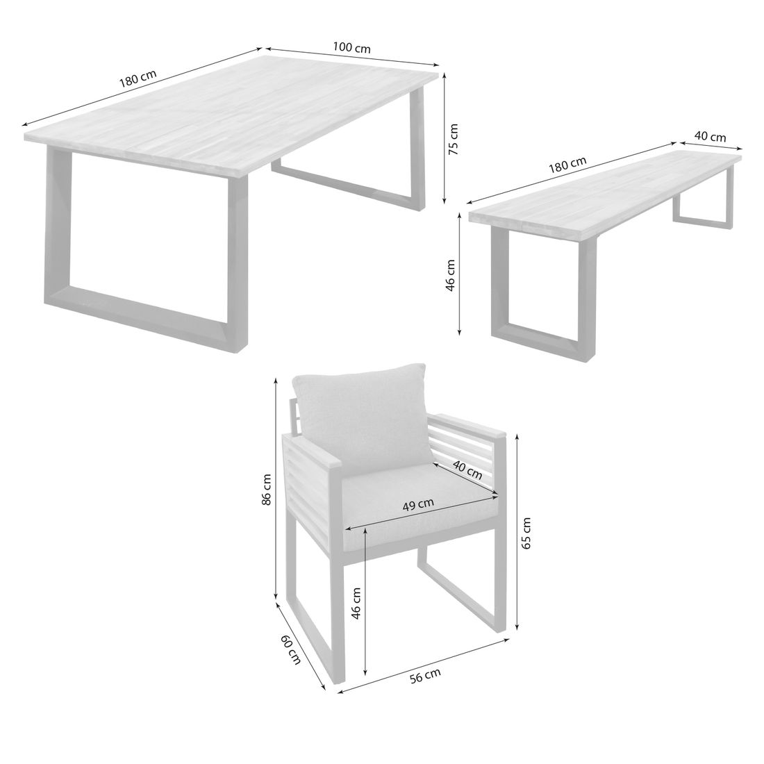 OUTLIV. New York City Gartenmöbel-Set M (5 Plätze) Tisch 180x100cm