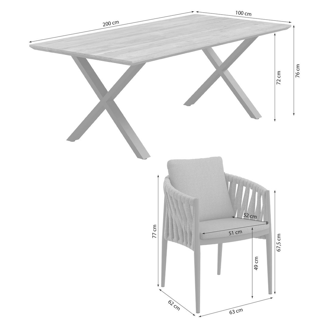 OUTLIV. Lena Gartenmöbel-Set M (4 Plätze) Tisch 200x100cm