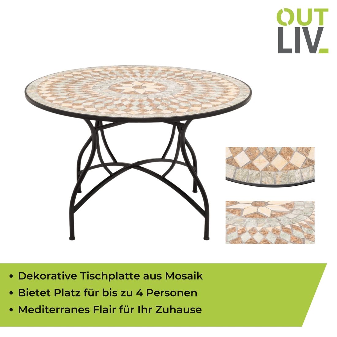 OUTLIV. Mosaik Gartentisch Ø120cm Eisen/Mosaik