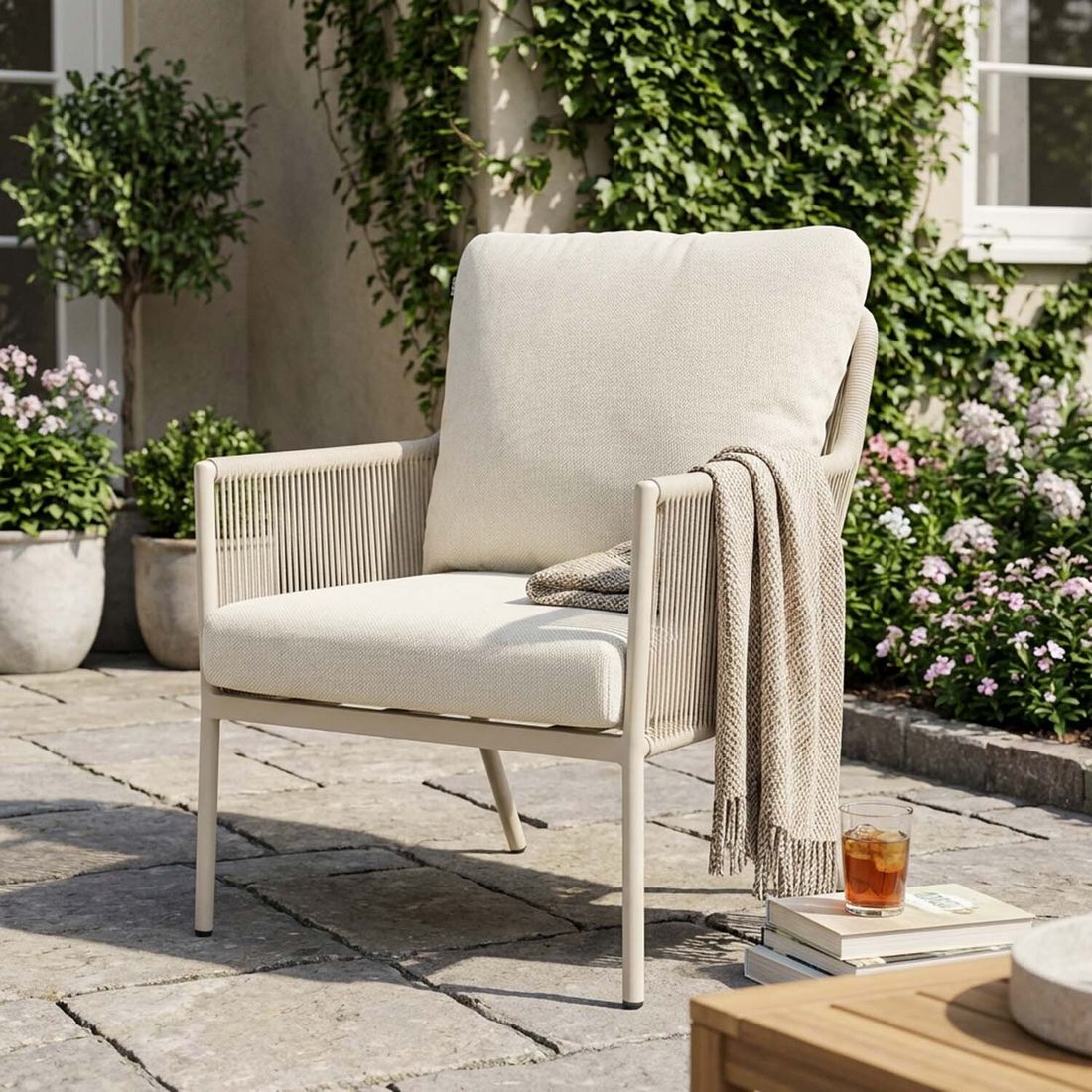 Hartman Zaragoza Low Dining Gartensessel Aluminium mit Sitz- und Rückenkissen