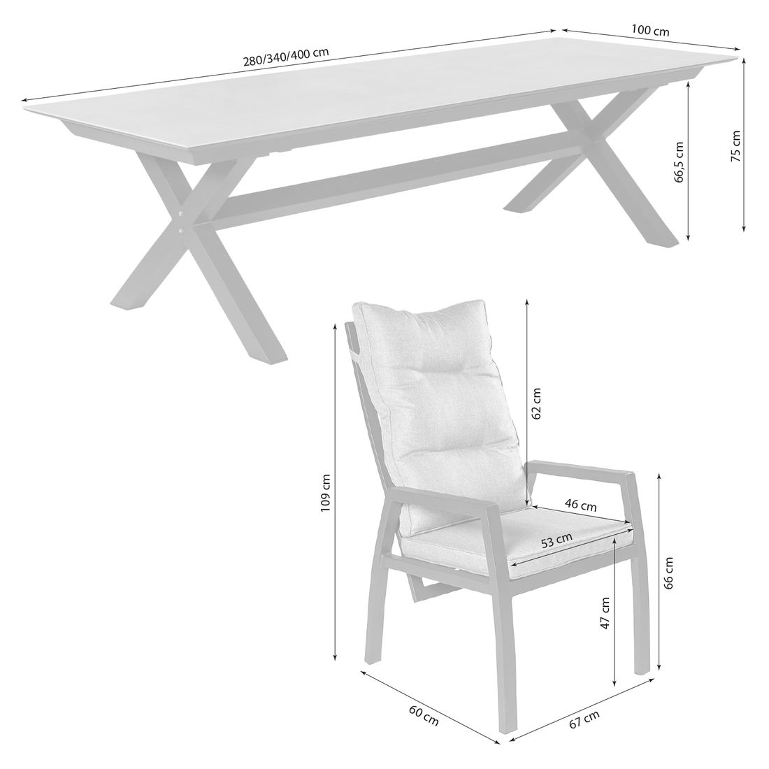 LC Garden Bondino Gartenmöbel-Set Tisch 280/340/400x100cm
