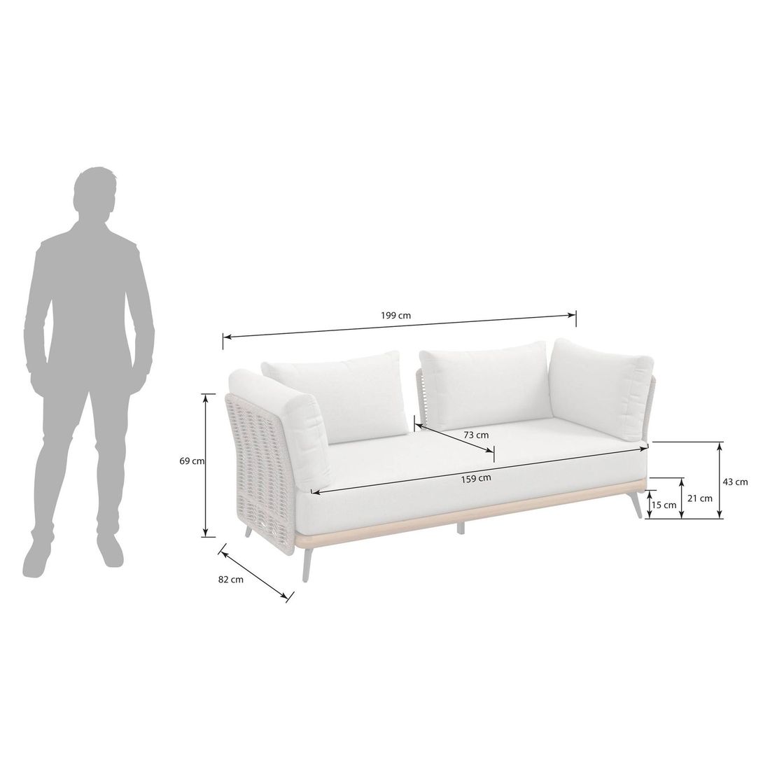 OUTLIV. Ava Gartenloungesofa Akazie/Rope/Polyester