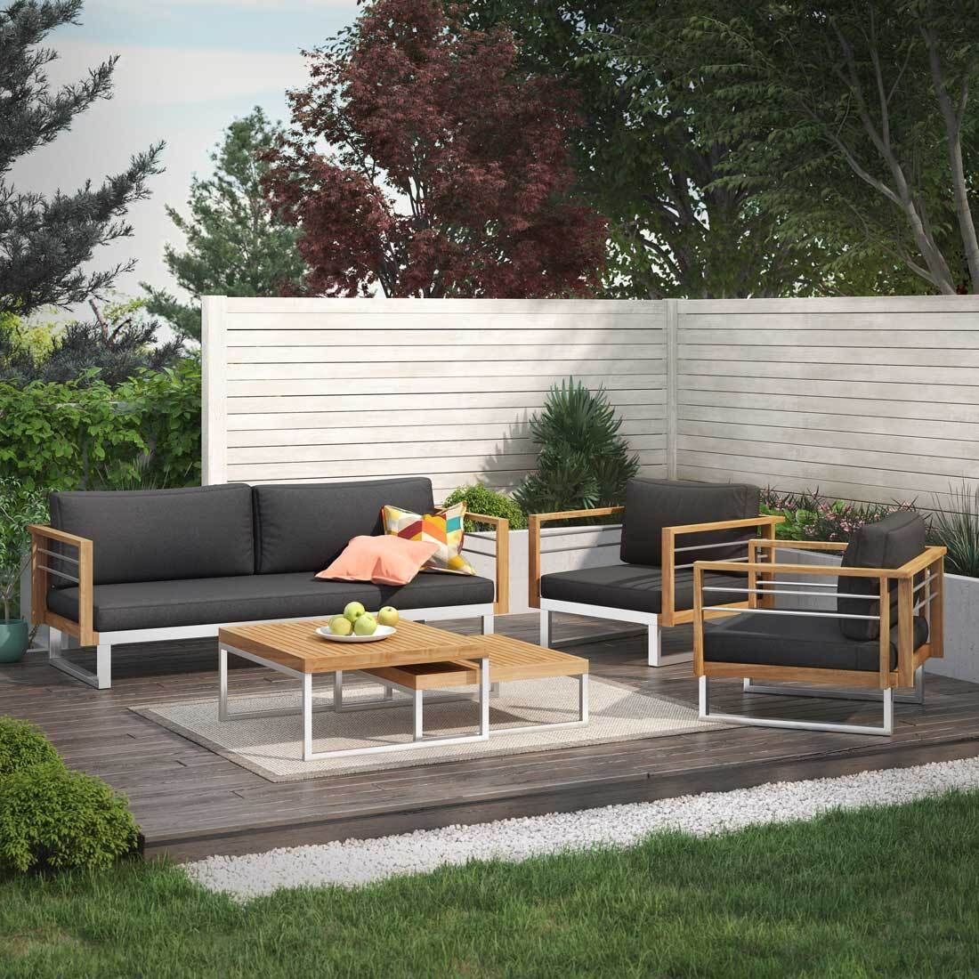 OUTLIV. Hawaii Gartenloungesofa Edelstahl/Teak/Spun Polyester
