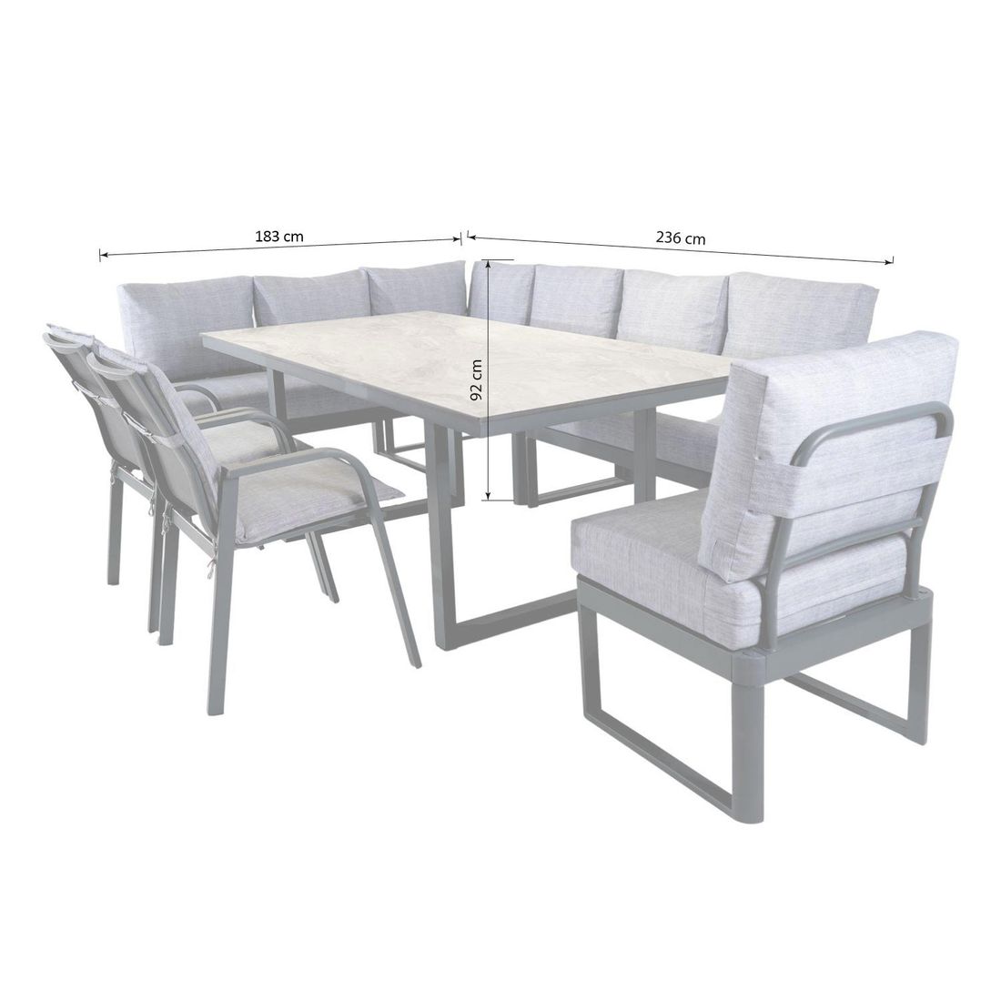 OUTLIV. Pandora Gartenmöbel-Set XL (8 Plätze) Tisch 200x100cm