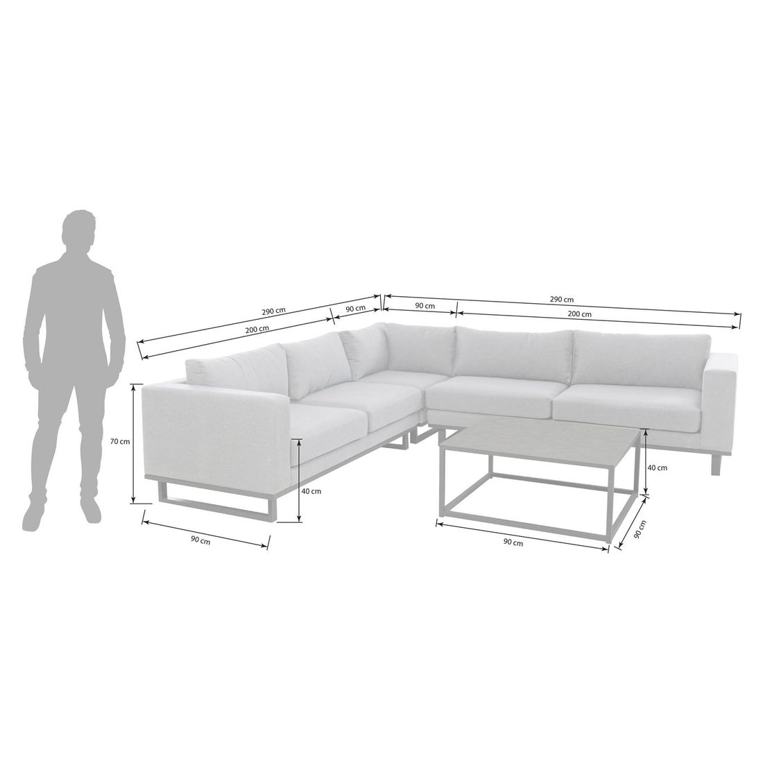 OUTLIV. Miami Ecklounge inkl. Loungetisch Aluminium/Sunbrella